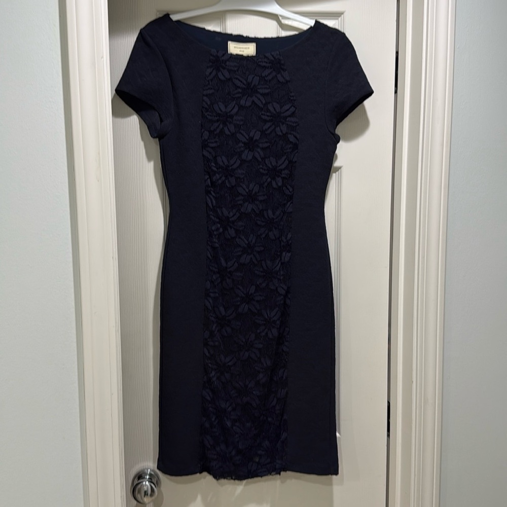 Navy dress with floral lace detailing